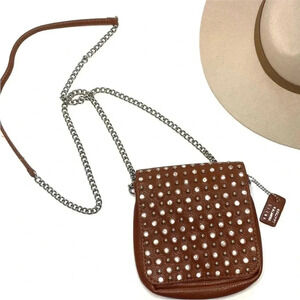 NWOT Genuine Leather Studded Bling Crossbody Bag